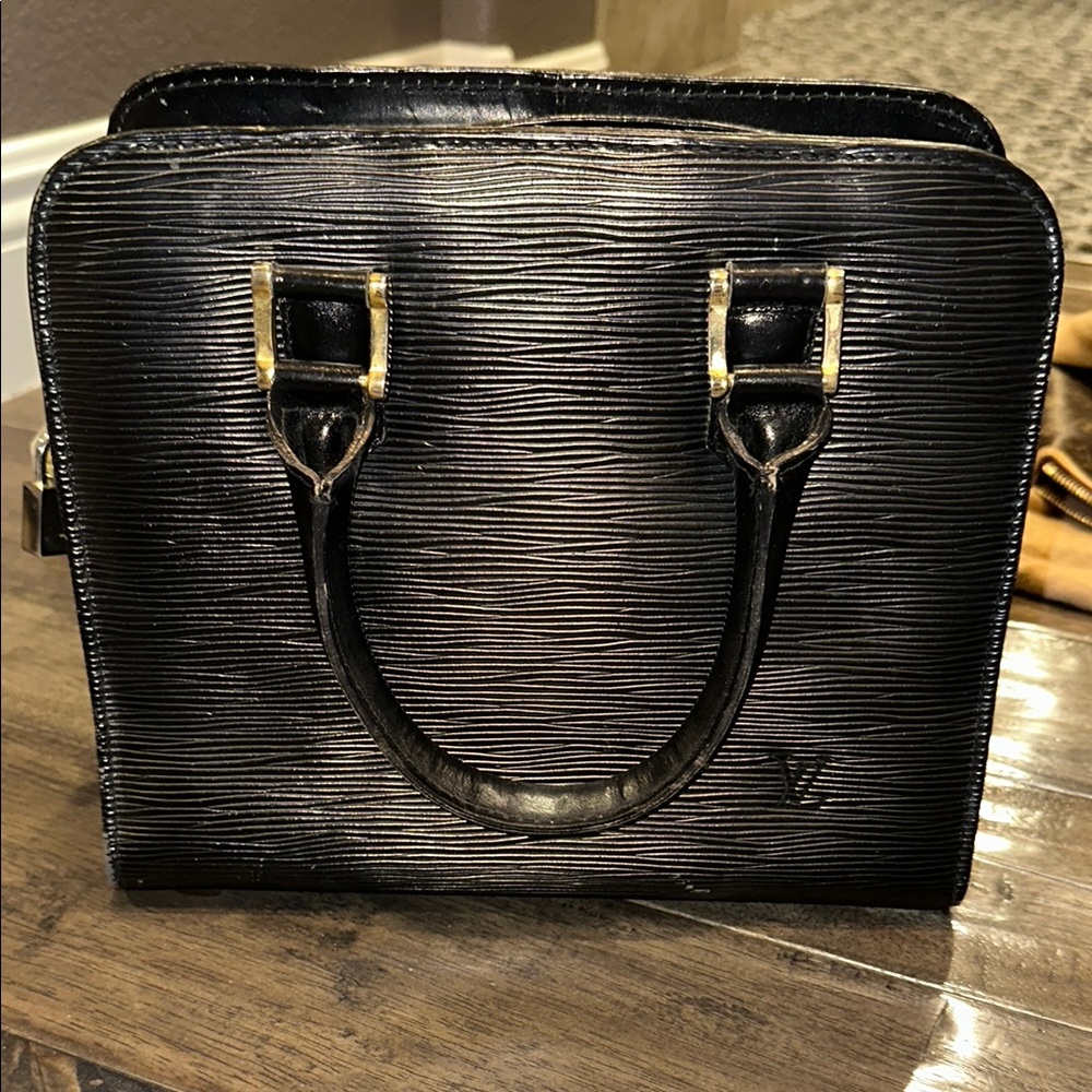 Louis Vuitton Black Epi Leather Satchel with Gold Hardware